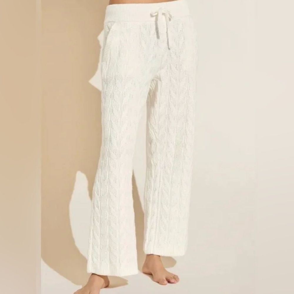 Gorgeous Eberjey Cozy Cable Knit Lounge Pants - Cream w/Pockets and Drawstring - Picture 3 of 16